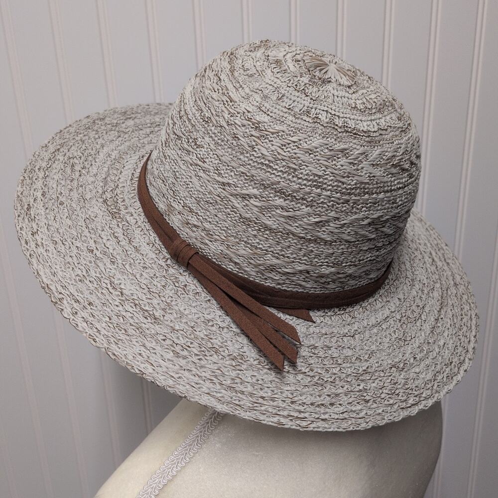 Marcus Adler NY Woven Sun Hat Womens One Size Wide Brim Brown Band Boho Resort